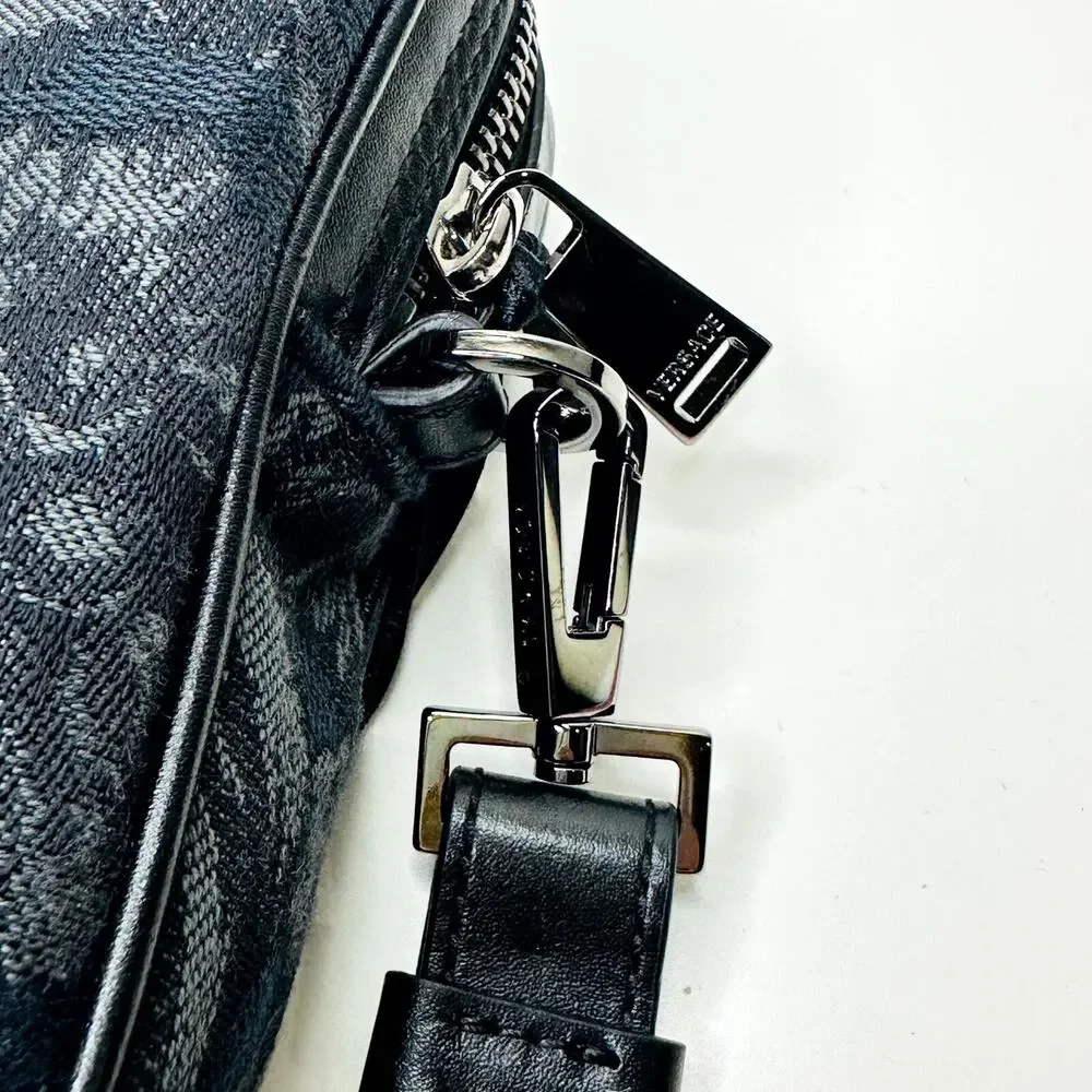 Versace Athena Black Jacquard Barocco Clutch Bag Leather Wrist Strap NWT $995